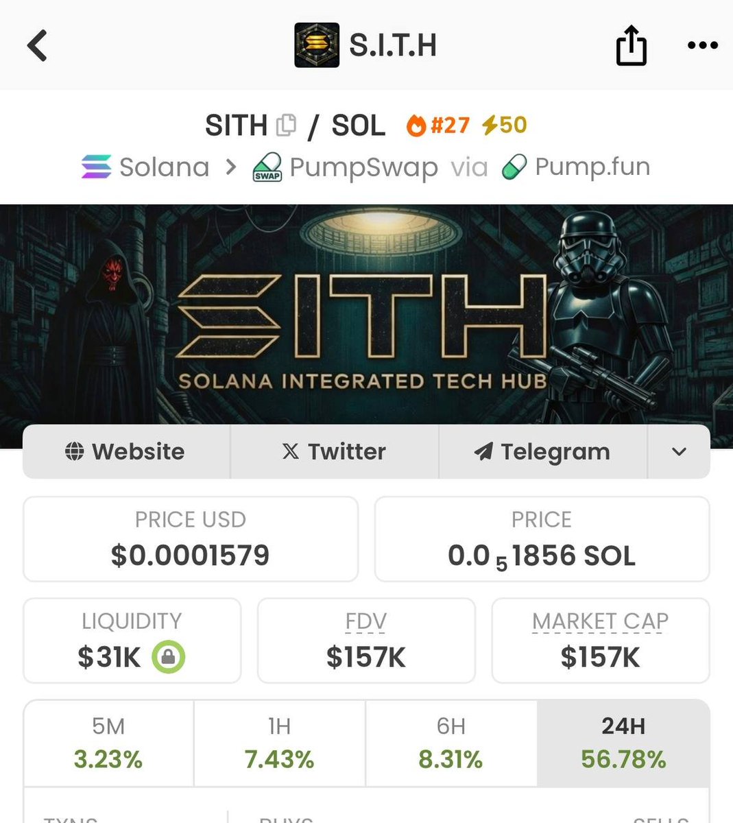 We just hit a new ATH for Today which is 162k! 

$SITH will only keep going higher from this point! 

The Team and Community are both working hard

Make sure to grab your bag now! 

In addition to that,

We now have our own BET BOT on Telegram just for fun! 

Make sure to check
