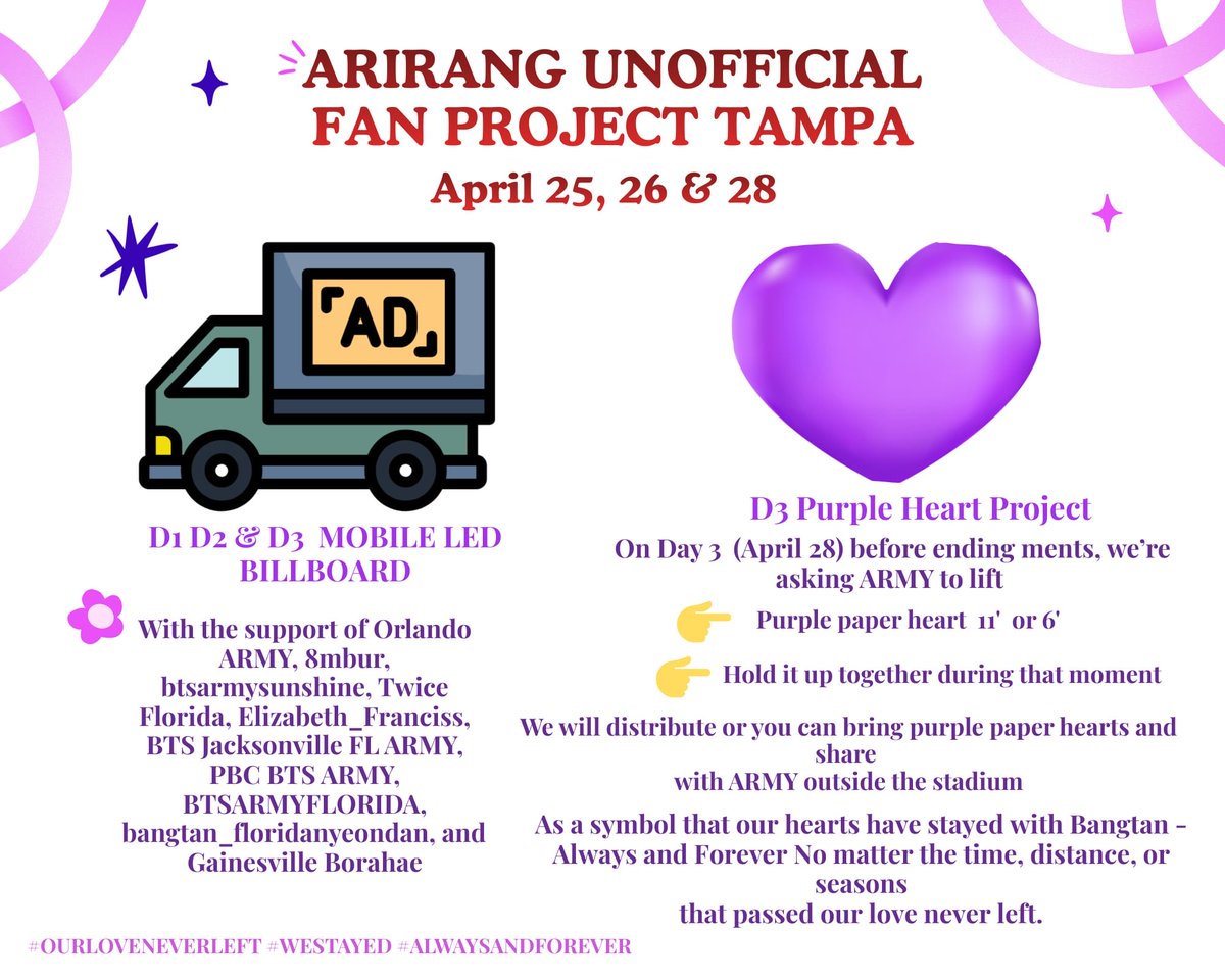 #BTS_WorldTourArirang_Tampa #BTS please share our projects for first BTS US tour in Tampa. See you army's