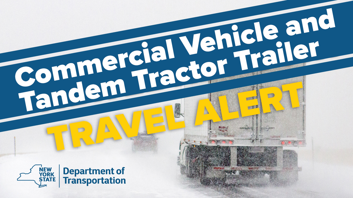 BEGINNING AT 4 p.m. TODAY (2/22): All empty commercial vehicles and all tandem tractor trailers will be banned from travel on I-84 and all roads south of I-84, including all Thruway system roads. More details in the thread 👇