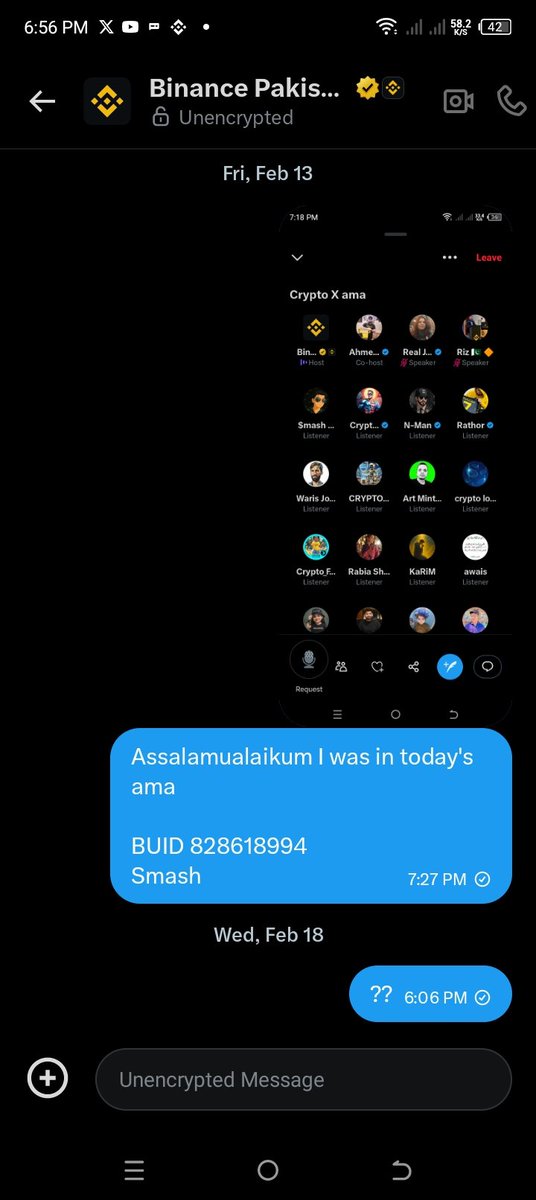Yo <a href="/BinancePk/">Binance Pakistan 🇵🇰</a> <a href="/RizAngel76/">Riz 🇵🇰 🔶</a>
I was the winner in the Ama session held on Feb 13 Friday.
You told ppl to send the BUID in your dm.
I did the same but did not even get a reply or the reward,the time of reward distribution was 1week but it's now more than a week
Hoping for the response