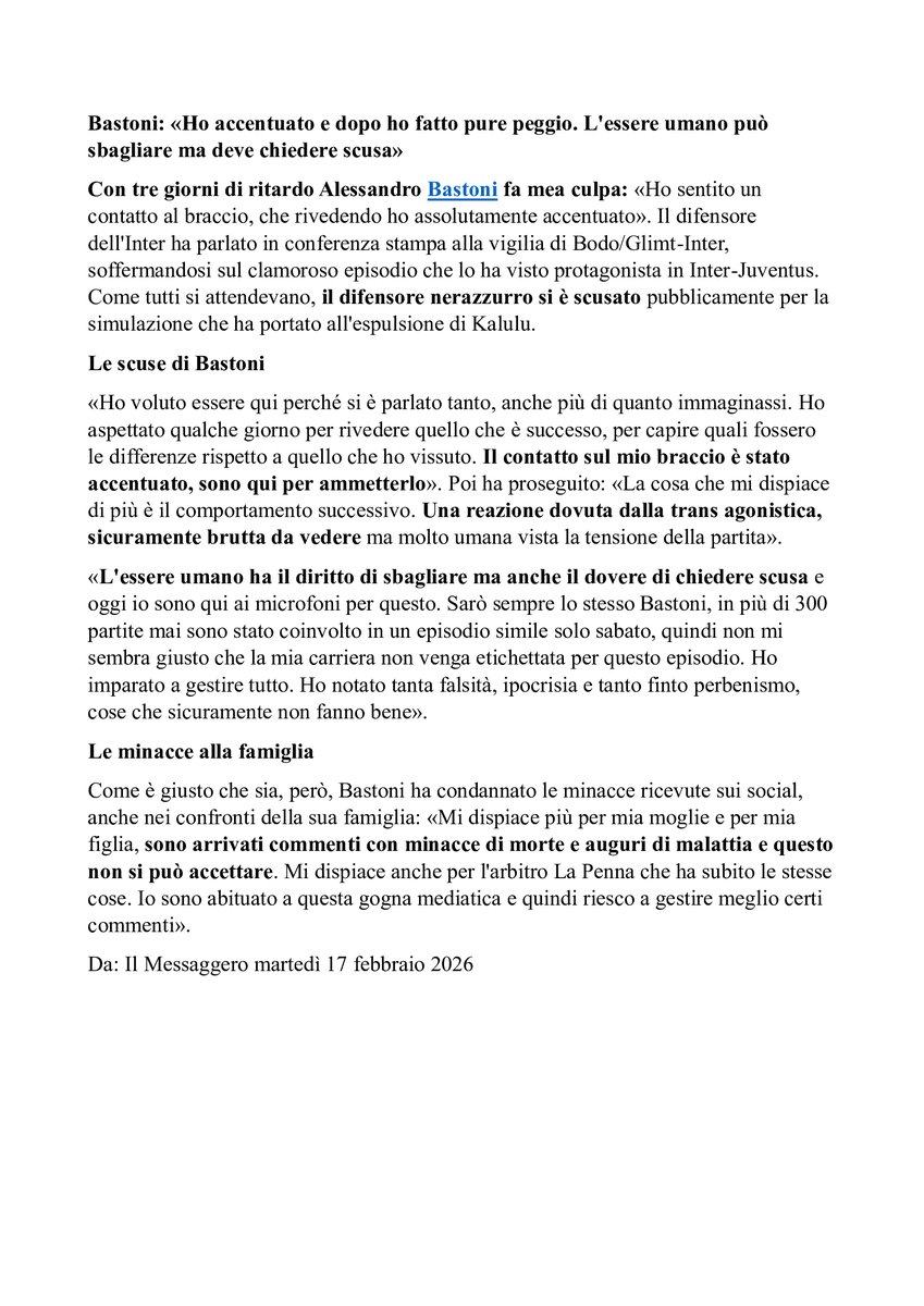 Giornalisti di Carta Stampata e di TV che si inventano le parole che ha detto Bastoni in Conferenza Stampa prima della partita di Champions League ecco il salto di qualità della MAROTTA LEAGUE.