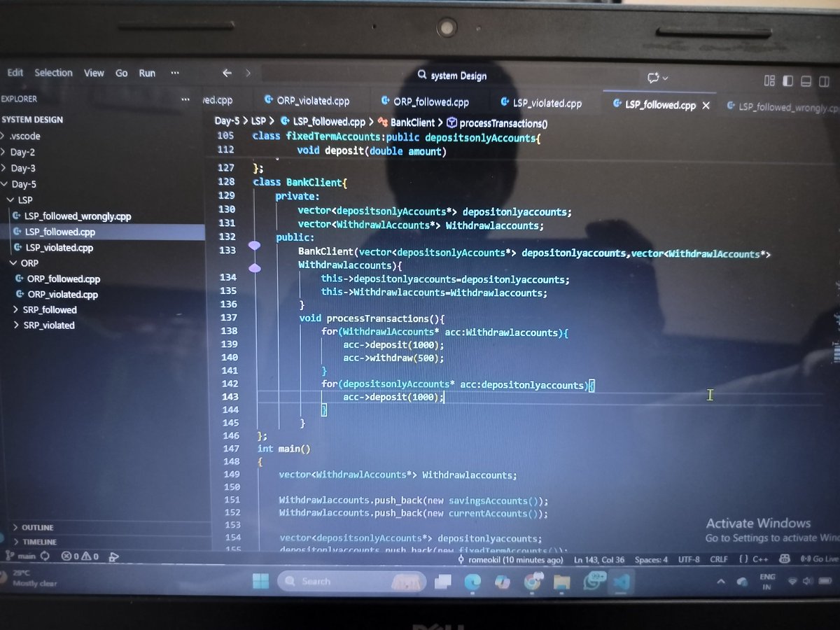 romeokilo58978's tweet photo. Day-5 (System Design/ low level Design)
Solid design Principle( SRP, OCP,LSP)
@CoderArmy @rohit_negi9 @lowleveldesign
#SystemDesign
#LearnIn https://t.co/GN6ROxB0bv