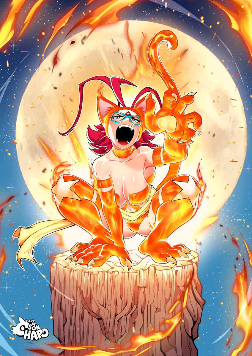 Today is #NationalCatDay, so here’s a cat that’s on 🔥 FIRE 🔥 !!

Comm 🎨: <a href="/Sonchapoo/">SONCHAPO</a>