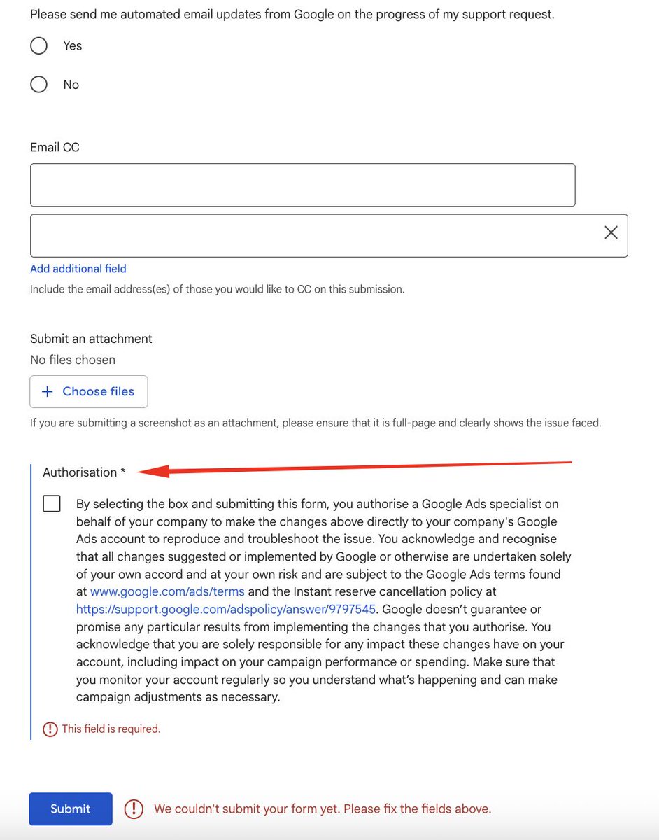 Google Ads support form requires you to give Google Ads reps the right to make changes to your ad accounts seroundtable.com/google-ads-sup…