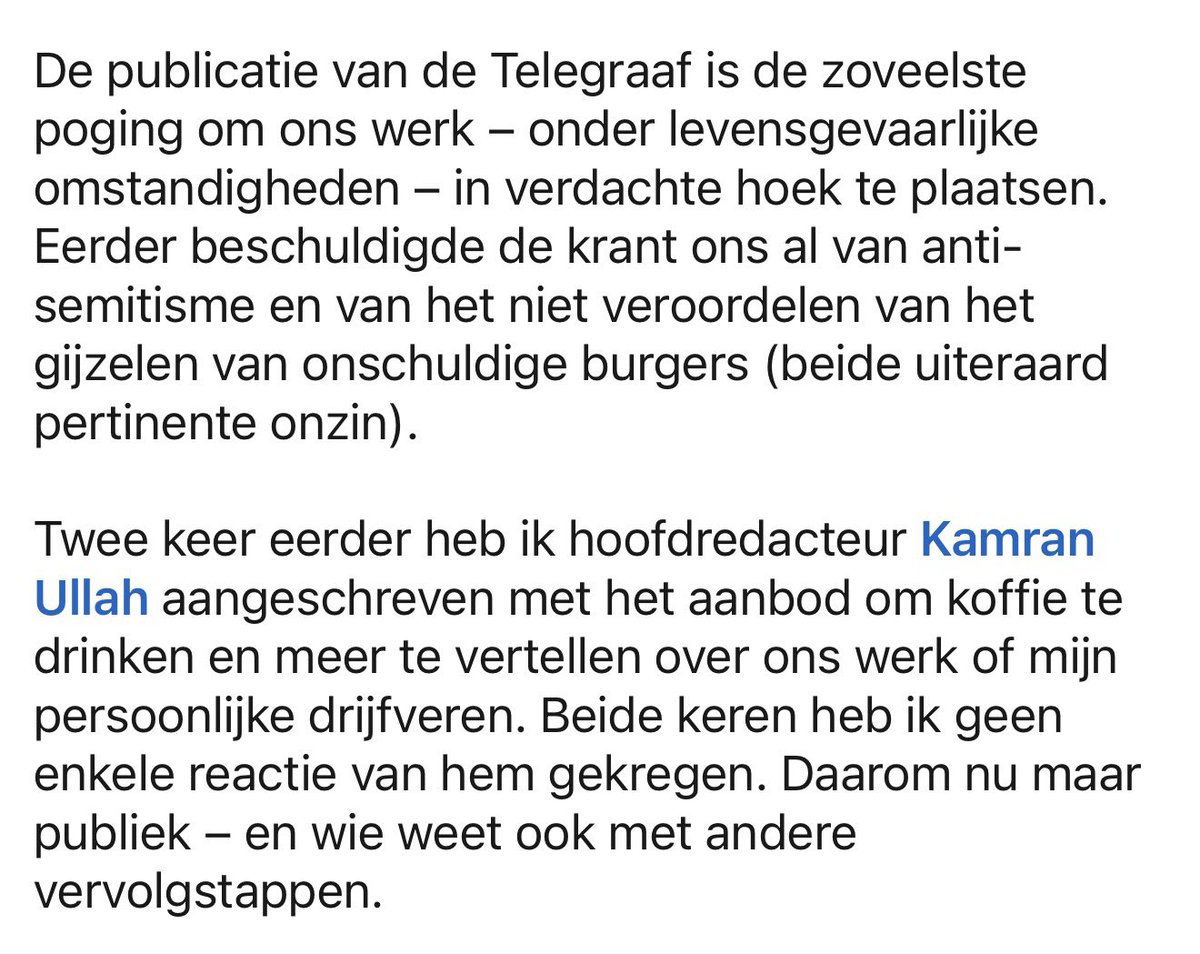 Michiel Servaes nodigt Kamran Ullah nu voor de derde keer uit. 

Ullah heeft kennelijk nog niet eerder gehoor gegeven om een dialoog aan te gaan. Kennelijk is er dus ook geen wederhoor toegepast. 

Servaes weerlegt het Telegraaf artikel met ernstige beschuldigingen richting Oxfam