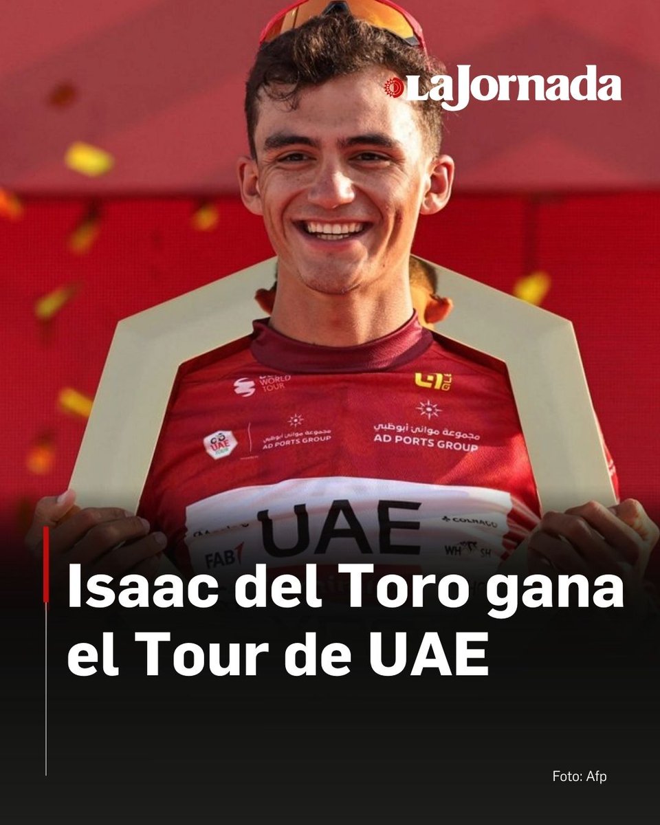 🇲🇽 🏆🎊 ¡Lo hizo! El ciclista mexicano Isaac Del Toro ganó en Abu Dabi el Tour de los Emiratos Árabes Unidos al término de la última etapa, que fue para el italiano Jonathan Milan.

Vencedor de la primera etapa el pasado lunes y de la jornada decisiva del sábado, en la cima del