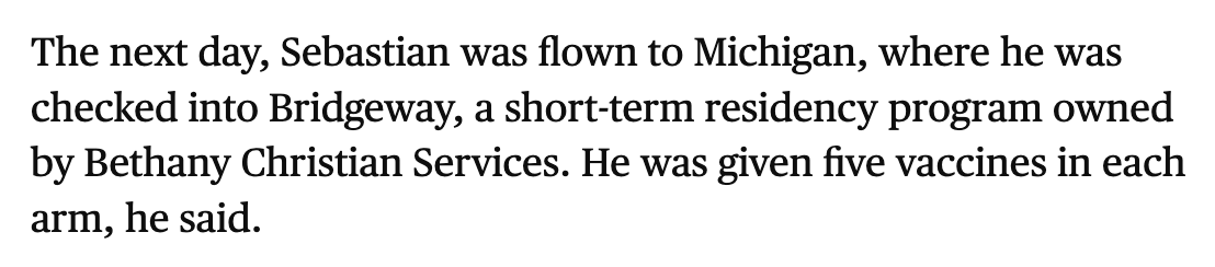 ICE kidnapped a 16 yo with legal status in MN then shipped him to a DeVos associated facility in MI where he was given five vaccines. 

startribune.com/how-ice-labele…