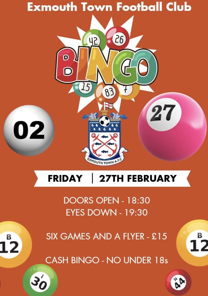 JosephYoung22's tweet photo. THIS FRIDAY!
#Bingo at #ETFC
#Exmouth https://t.co/zlVDkGUYXU