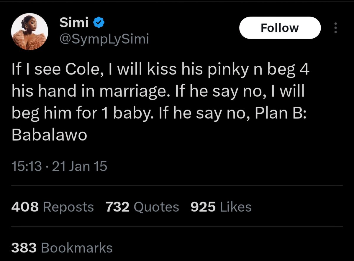 guzu_p's tweet image. "All men are rapists."

Whereas Simi has been the creep and pervert sexualizing J Cole, a man who doesn't know her for than a decade, sexually molesting and kissing small boys, and professing her desire to gather a group of female rapists to gang up to rape Idris Elba.

All this