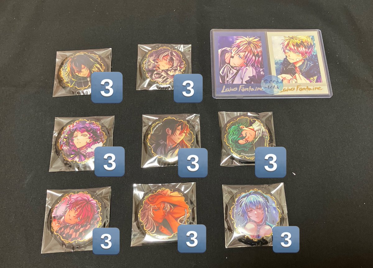 交換】あくねこ 4周年 箔押し 缶バッジ 花束カード 譲） ✿ 缶バ