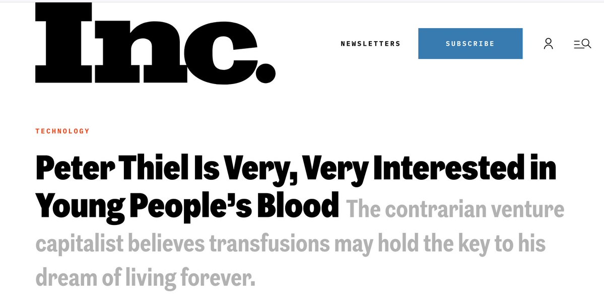 Epstein invested millions in venture capital funds managed by Thiel but more importantly, allowed Thiel to feast on the blood of his young victims (inc.com/jeff-bercovici…)