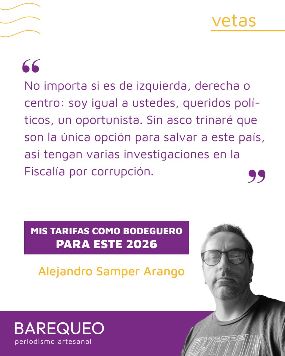#Vetas barequeo.com/vetas/mis-tari… "Todo trino, meme o columna a favor del gobierno de Gustavo Petro se analizará según las tarifas de contratación del séquito de Verónica Alcocer, cuyo peluquero puede tener ingresos mensuales de $300 millones": <a href="/Demeuna/">Alejandro Samper</a>.