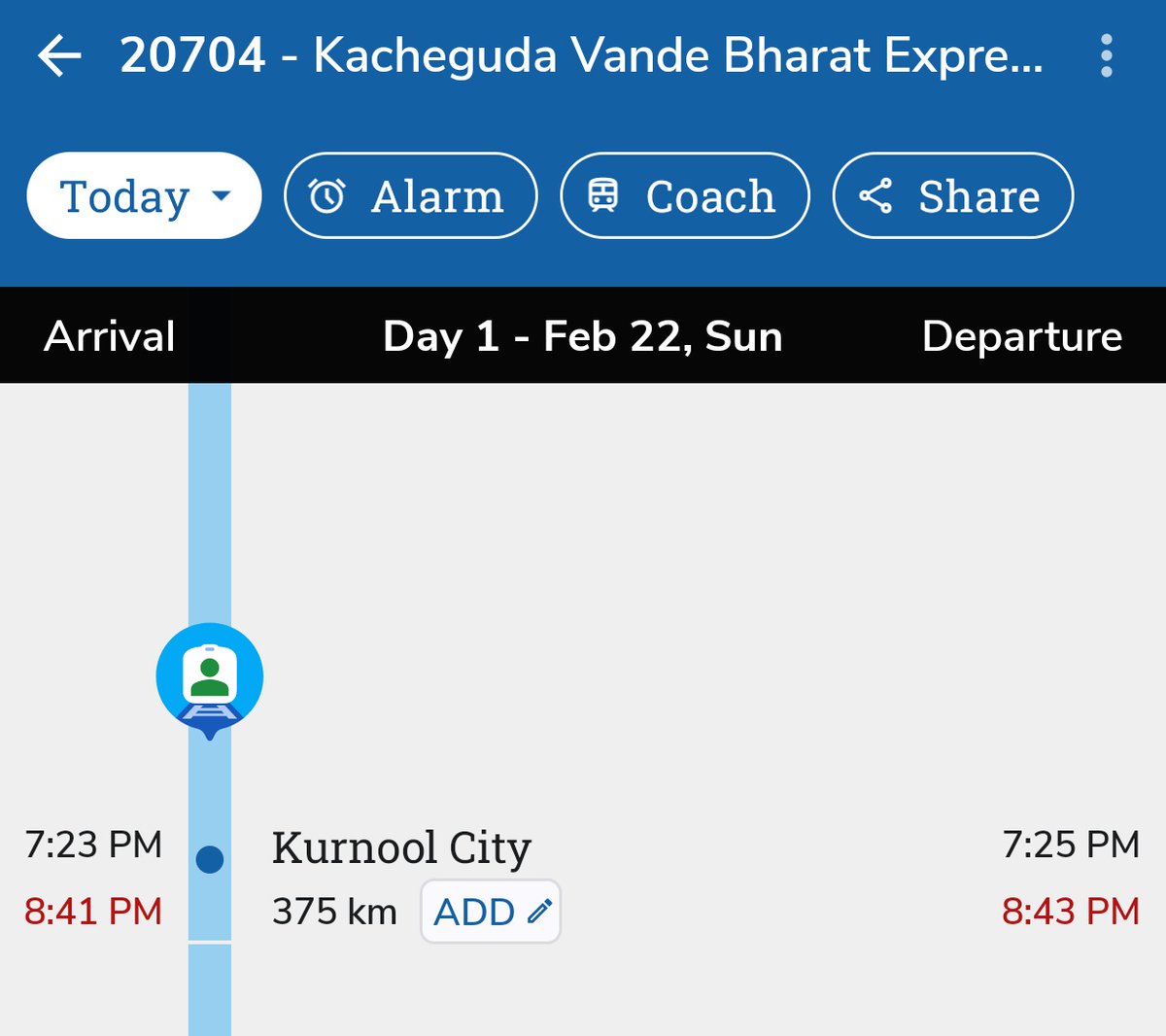 shivarchitm's tweet photo. A so-called fastest train of India #Vande_bharat (20704) is running more than one hour late. 
What will happen to the bullet train?
@RailMinIndia @PiyushGoyal @IRCTCofficial @RailwaySeva https://t.co/mzxATq9CqV