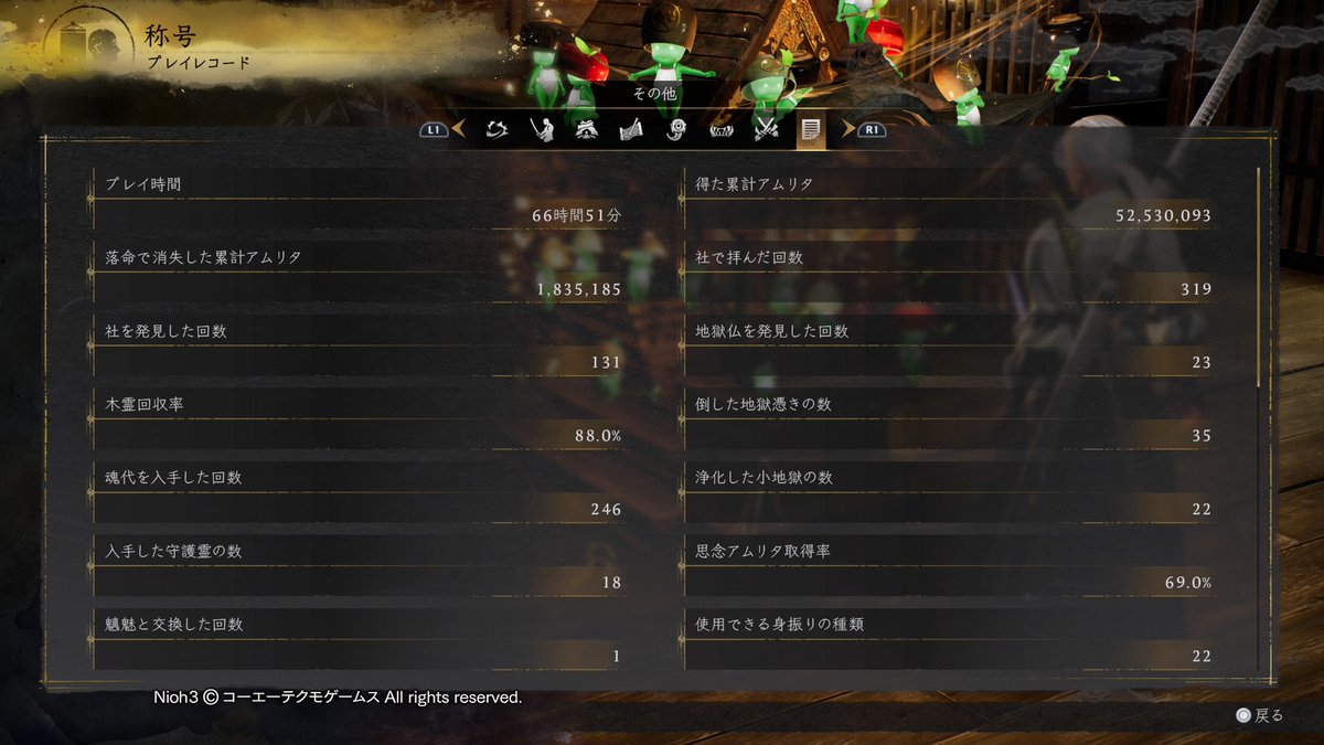 Mira_blupro's tweet photo. 仁王３くりあ〜🥳
６７時間 落命３３６回🤣

近年やったゲームで一番面白かった！パリィの難易度低く目でやってて気持ちよかったなー、ボスも覚えたら勝てるようになってて楽しかったー⚔️ https://t.co/ebKOpxd4Xs