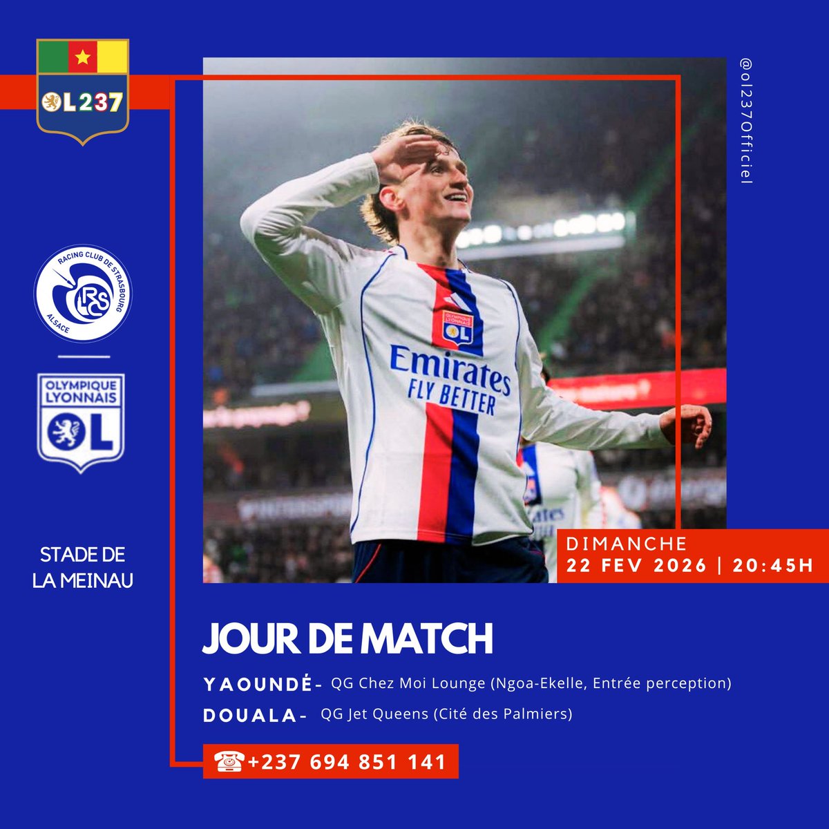 OL_237_Officiel's tweet photo. #JourDeMatch

Déplacement difficile au Stade de la Meinau en clôture de la 23e journée de Ligue 1 McDonald's🔥

🗣️Mets en commentaire ton pronostic ! 🔴🔵

#OL237 #Gones237 #GonesWorld #UnisPourRugir https://t.co/mZ1rCKlfFv