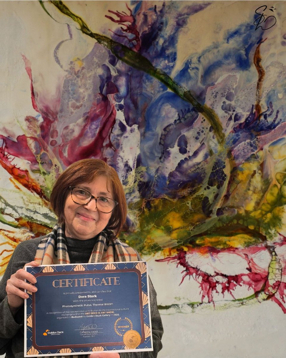 dorastorkart's tweet image. Two works from my Organic Radiance series are on view at ArtDeco III. ART SHOW, Golden Duck Gallery.
Photosynthetic Pulse &amp;amp; Thermal Bloom.
Encaustic. Energy in layers.
On view until March 21, 2026.
#ArtDecoIII #Encaustic #AbstractArt #GoldenDuckGallery #dorastorkart