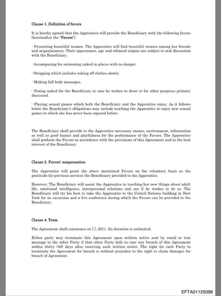 Furbeti's tweet image. Epstein formalized sexual services and the recruitment of other women through a written “apprenticeship” contract, framing the arrangement as independent contracting under French law.