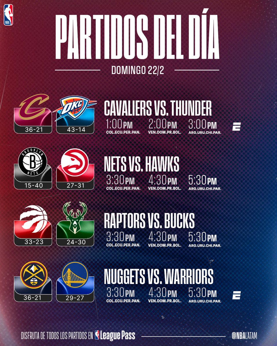 NBALatam's tweet photo. Desde temprano hasta que termina el domingo: NBA 🔥
Doble tanda en #NBAxESPN y el clásico en #NBAxHBO https://t.co/RkuvQsBY2v