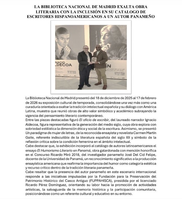 fuppahisca's tweet photo. El Dr José del Cid Felipe honorifico de la fundación Fuppahisca tus palabra enriquecen  Nuestro Camino y nos llena de sentido en España tu inspiradora Contribuccion literaria la Cultura Panameña Crece https://t.co/XrY0VWPeDN