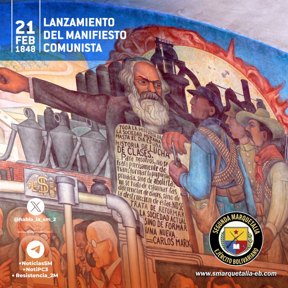 🧵El #ManifiestoComunista, escrito por Marx y Engels, y publicado por primera vez el 21 de febrero de 1848 es uno de los documentos políticos más influyentes de la historia universal.
