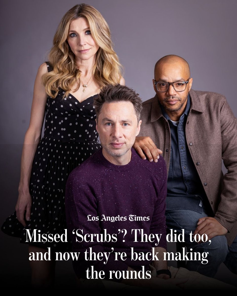 latimes's tweet photo. The @scrubs gang, including @zachbraff , @donaIdfaison and Sarah Chalke is back for a new, nine-episode season of the beloved series premiering Feb. 25 on ABC, and the next day on Hulu. 

In the original Season 8 finale — before the show reset with a medical school setting — Braff's character J.D., always prone to elaborate fantasy sequences, sees a vision of how his life is going to turn out. His reality doesn’t exactly resemble that.

"As we all know, especially when you reach 50 years old, a lot of things in life don’t turn out the way you hope they would. And that’s why we opened the show with J.D. living this fantasy that he is this heroic trauma ER guy when in fact he’s fixing toes in the suburbs," Braff said.

https://t.co/MU7R2GPhan