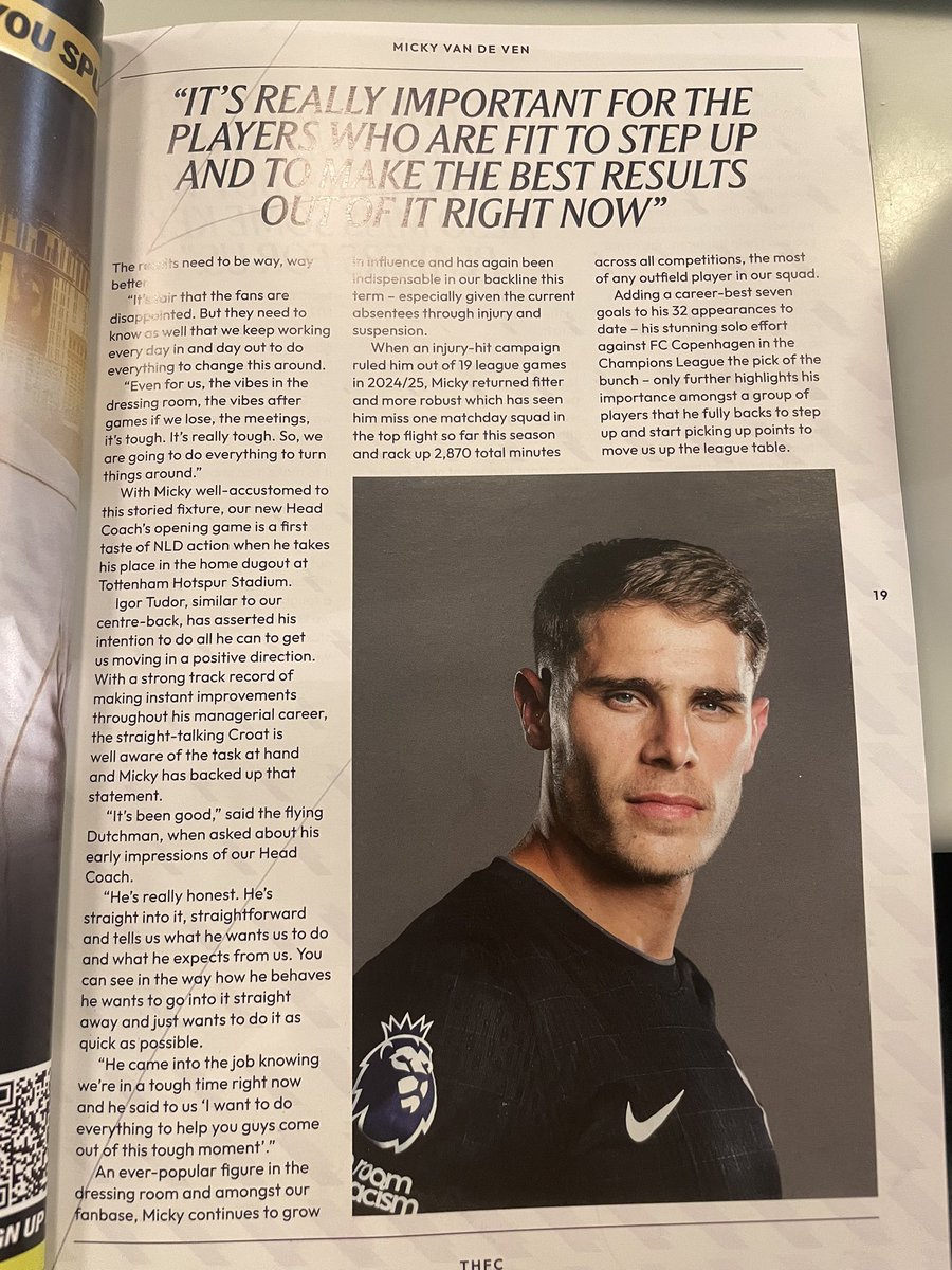 Micky van de Ven: “We’re going to give everything to win this game… it’s going to be difficult, of course, it’s going to be a tough game because that’s what we know against Arsenal. Just keep standing behind us and hopefully we can do something special.” #thfc #NLD