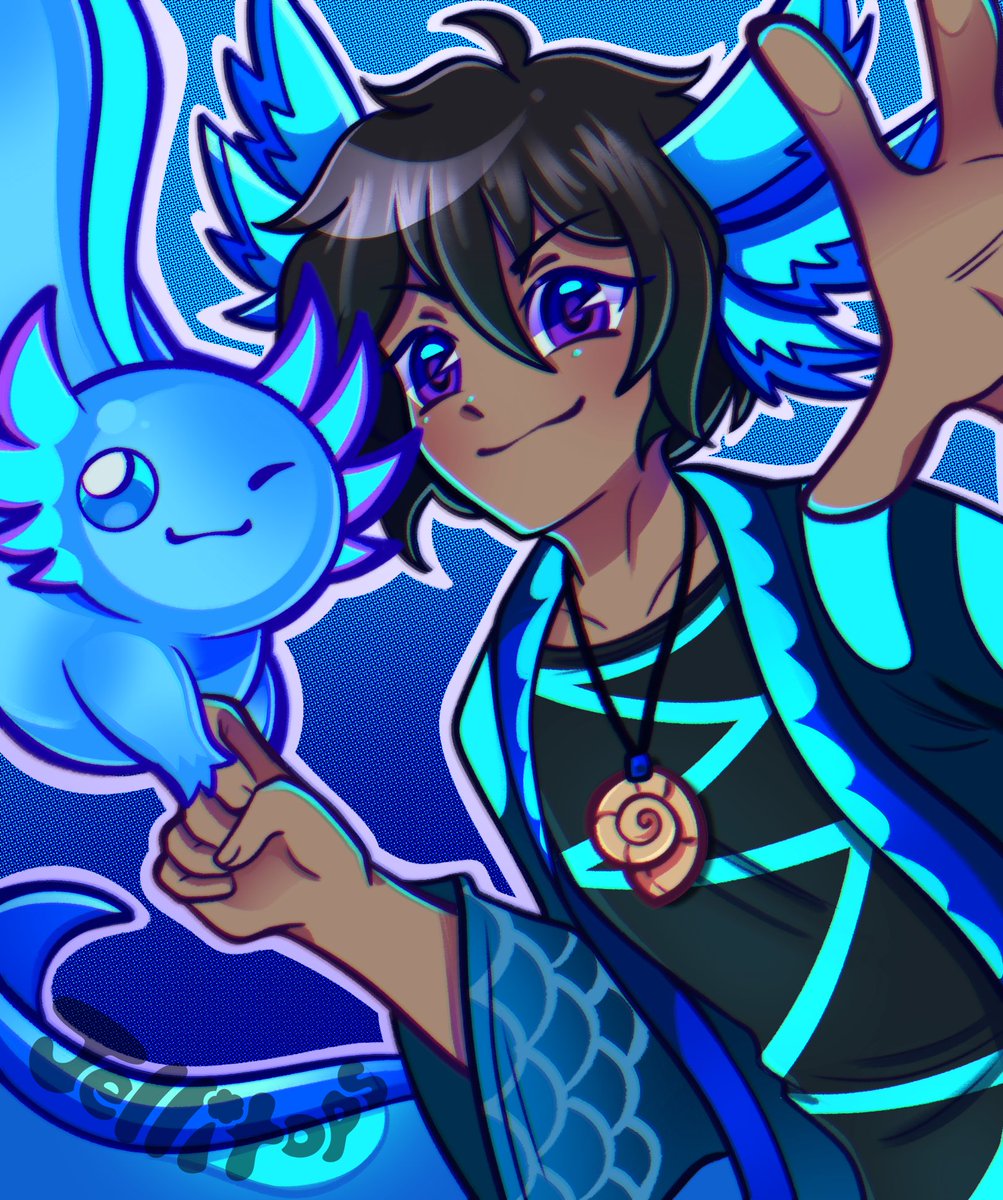 Jellitops's tweet photo. Fanart for @Mythic_Aqua ! Slight flash warning on the GIF. Axolotls are cool and your glowy design is even cooler! I couldnβt decide which version to draw so I did both lol! I hope you enjoy. π₯Ή #AzureArt #fanart https://t.co/k6SnTkgers
