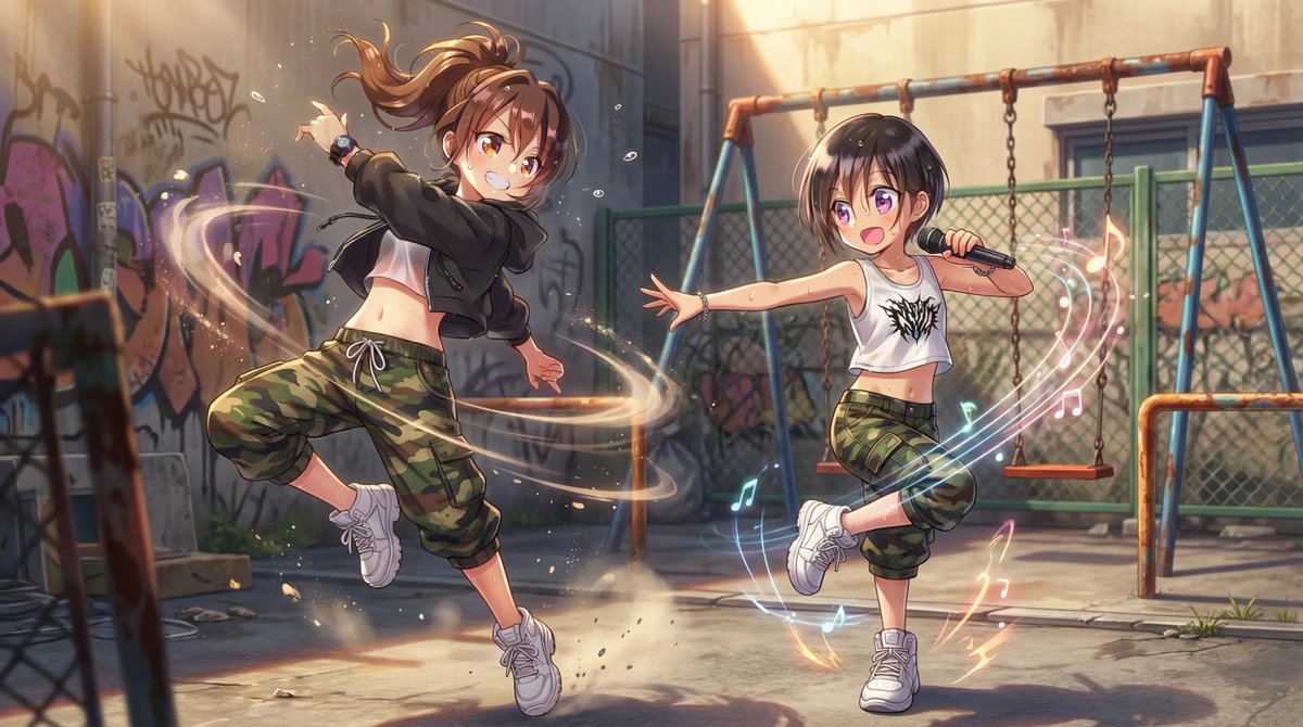 ダンスの練習をしている祐理と奈保(うちの子) 