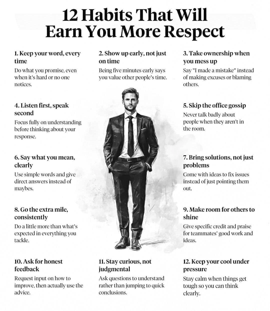 life__pill's tweet photo. 12 Habits That Will Earn You More Respect. https://t.co/ekdTpJkIbn
