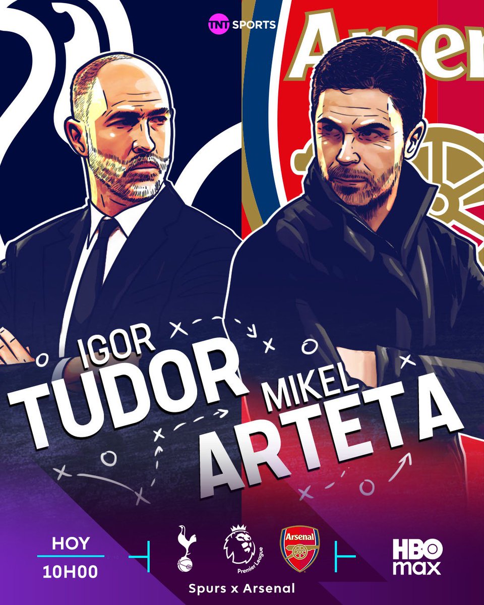 ¡El duelo en la pizarra! 👨‍🏫

Igor Tudor y Mikel Arteta quieren llevar a su equipo a la victoria en el Derby del Norte de Londres. 🗣️

¿Quién ganará? 🤔

🐓 <a href="/Spurs_ES/">Tottenham Hotspur</a> 🆚 <a href="/Arsenal/">Arsenal</a> 🔴
⏰ 10:00 h
📲 <a href="/StreamMaxLA/">HBO Max Latinoamérica</a>: bit.ly/4fYZ4aQ

#LaPremierEnHBOMax | #TNTSportsEnHBOMax