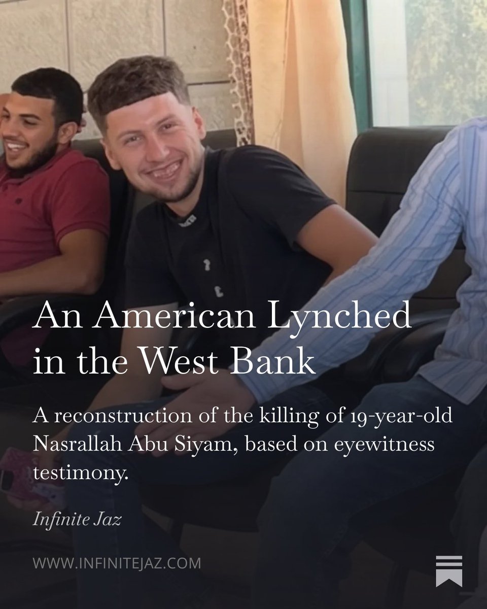 I spoke with eight witnesses to the lynching of an American teenager by settlers in the West Bank, reconstructing the killing and situating it within the system that made it possible. Link in the next tweet.
