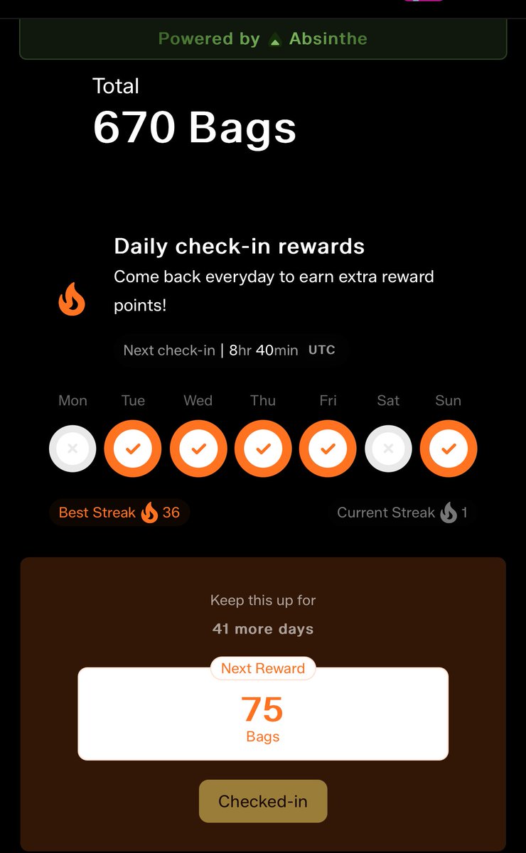 Gm concrete
So fastword to today after joining <a href="/ConcreteXYZ/">Concrete</a> 4 weeks ago here are my stats
In discord i rank lvl 16 and will get to lvl 17 by this time tomorrow
My longest streak is 36 days
I have got over 670+ bags
With this week article submitted
I plan to do more on con