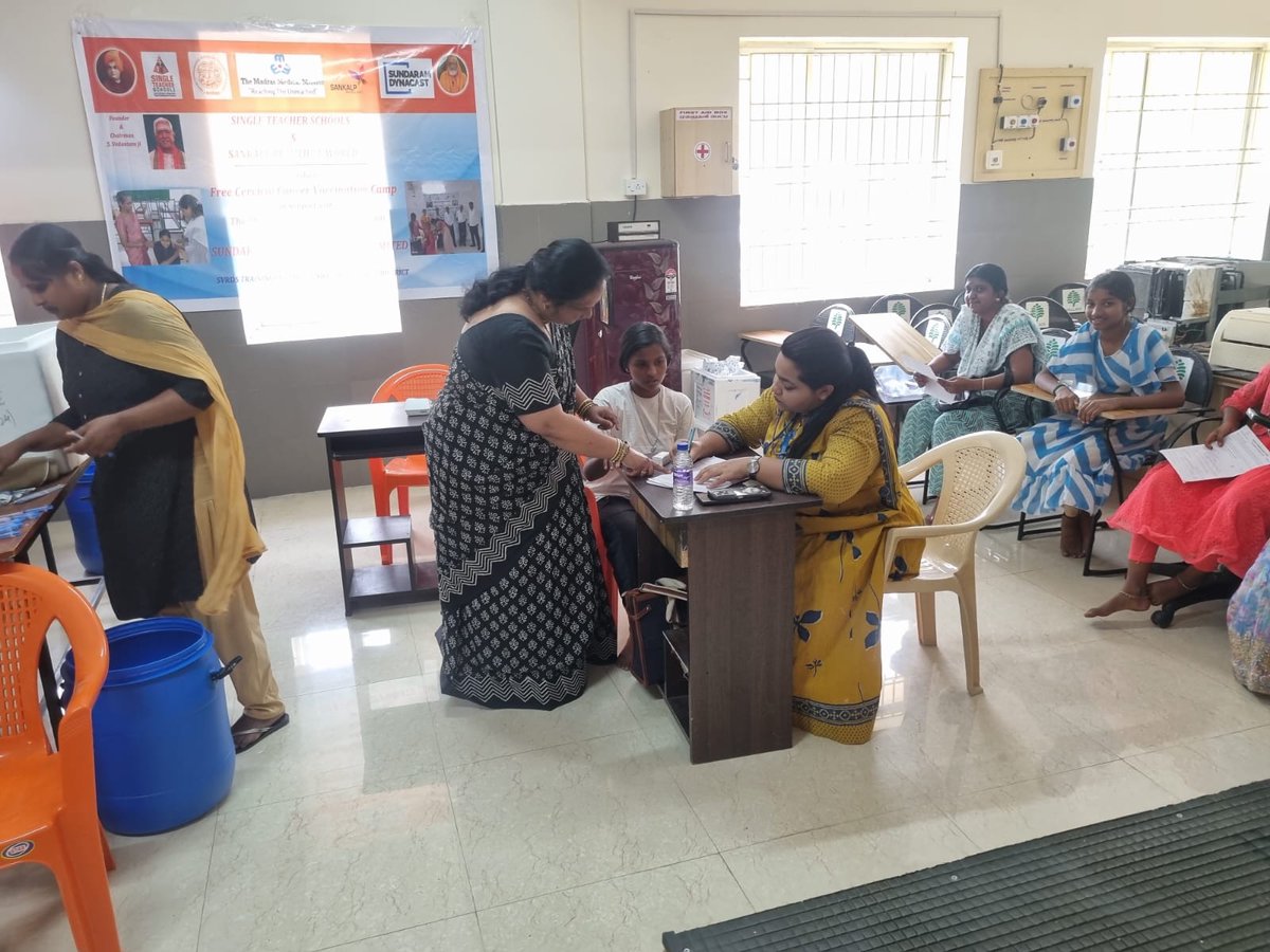 SBWHealth's tweet photo. HPV Vaccination Camp at Single Teacher Schools, Ulundai (Tiruvallur) 

Today, 145 girls received the HPV vaccine, taking a powerful step toward preventing cervical cancer.

Together with Madras Medical Mission Hospital, Single Teacher Schools, and Sankalp Beautiful World, we continue building a healthier, cancer-free future. #HPV #Vaccination #CancerPrevention #CervicalCancer #CancerFreeWorld #SankalpBeautifulWorld