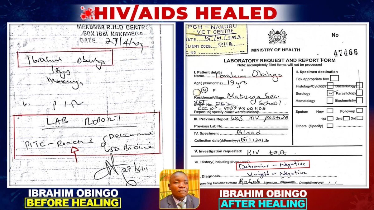 <a href="/Prophet_DrOwuor/">The Ministry of Repentance and Holiness</a> This is a historic wonder in the medical field.

For accuracy naall the HIV healings have been subjected to HIV testing guidelines which recommends 4th-generation assays due to their early detection capability and high specificity.

#TopDrRespondsToKEMRI