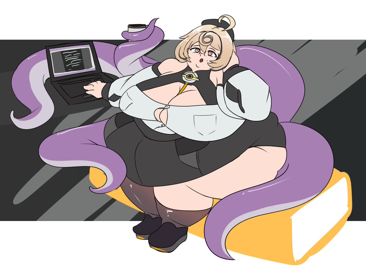 A spooky octopus girl with jiggle physics and is a fan fic writer? Maybe I should start playing ZZZ at some point. Already got 2 fishy gals with designs I like.