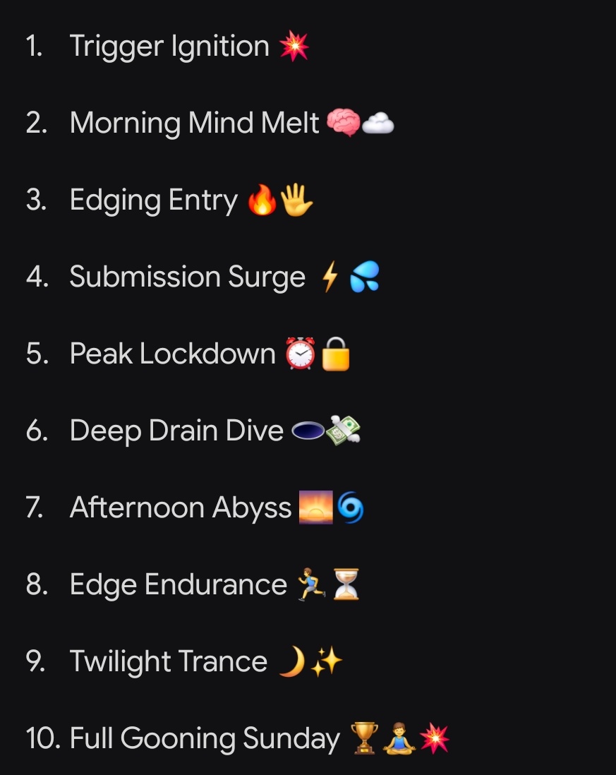 Weak gooners. Time to switch brain off, isolate and serve.Its what Sunday is for. No distractions, just you alone worshiping Daddy's power. Navigate through 10 levels of gooning🥴  gradual findom🤑, porn🥵 and mindlessness😵‍💫.Will you last to Level 10?😜