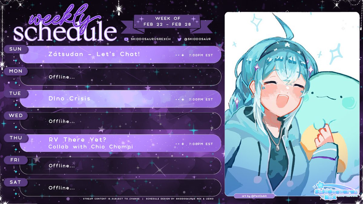 SCHEDULE FOR FEB. 22 - FEB. 28 
Let's have some fun this week, okay?~ 💙