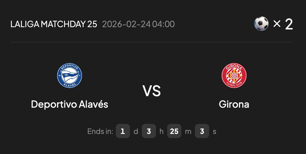 ⚽ Deportivo Alavés 🆚 Girona | Round 4
WEEX is the Ofiicial Regional Partner of LALIGA (HK&amp;Taiwan)!

Who will win this match? 👇
A⃣  Deportivo Alavés
B⃣  Draw
C⃣  Girona

👉 Comment prediction + UID + tag friends to join!
🎁 Predict correctly to share rewards worth 100 USDT!