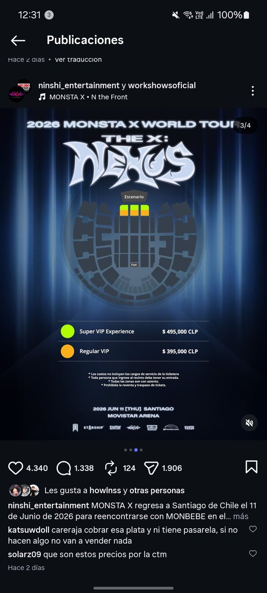 casialides's tweet photo. #ValoresJustosParaMonbebe

@ninshi_ent CÓMO vas a decir que en CHILE es MÁS BARATO cuando el sueldo mínimo es de 539.000 Y las entradas ESTÁN SIN CARGO 

NO traen pasarela 
DIVIDEN cancha
QUIEREN colocar asientos 
COBRAN CARÍSIMO para que el show sea PURA PANTALLA

SINVERGÜENZAS! https://t.co/TielFKtLFX