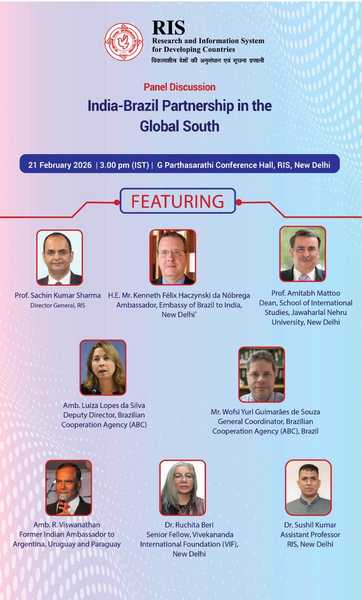 BeriRuchita's tweet image. It was great to speak at a policy dialogue on #IndiaBrazil partnership in #GlobalSouth  organised by @RIS_NewDelhi 
in the backdrop of President @LulaOficial visit to #India 
#SouthSouthcooperation
 #triangularcooperation 
@vifindia