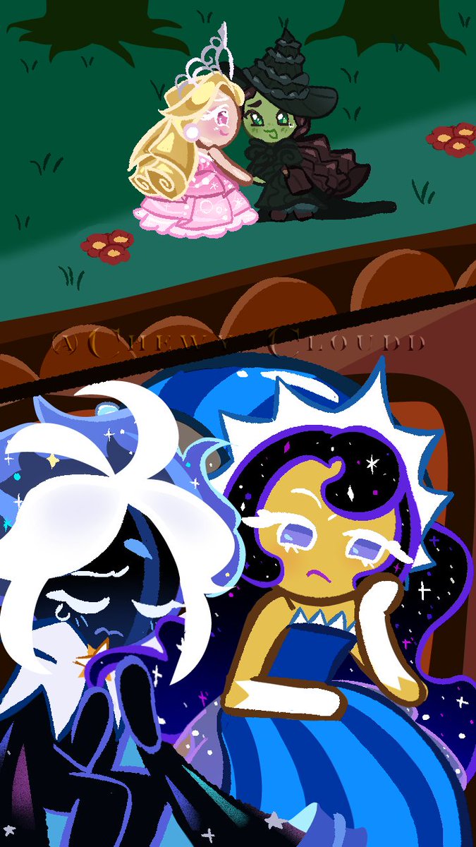 chewy_cloudd's tweet image. Siblings trip isn't going as planned 
#cookierunkingdom #stardustcookie #moonlightcookie