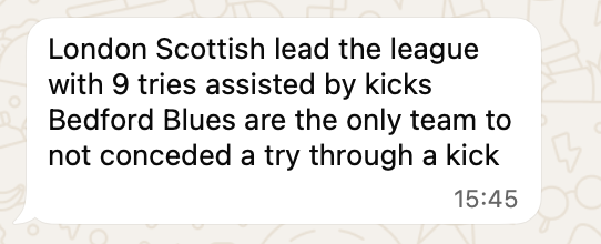 SamRobertsComms's tweet photo. The text @SamLStandsUp sent me ahead of this game - first chance @LSFCOfficial get they do this... #statmansam @clubberrugby https://t.co/Zz1RBe6KR9