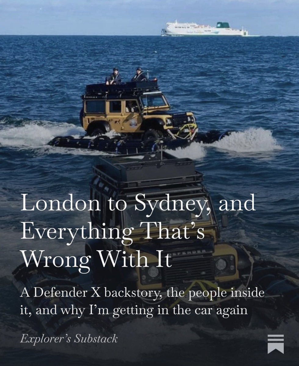 Explorerglobal's tweet photo. Back on the road with Defender X. London → Istanbul now, then aiming for London → Sydney. Two cars with names. Eight people.
Full story: https://t.co/2YD8V8B7Fm
#DefenderX #Overlanding #LandRoverDefender https://t.co/aXO66Ev7W7