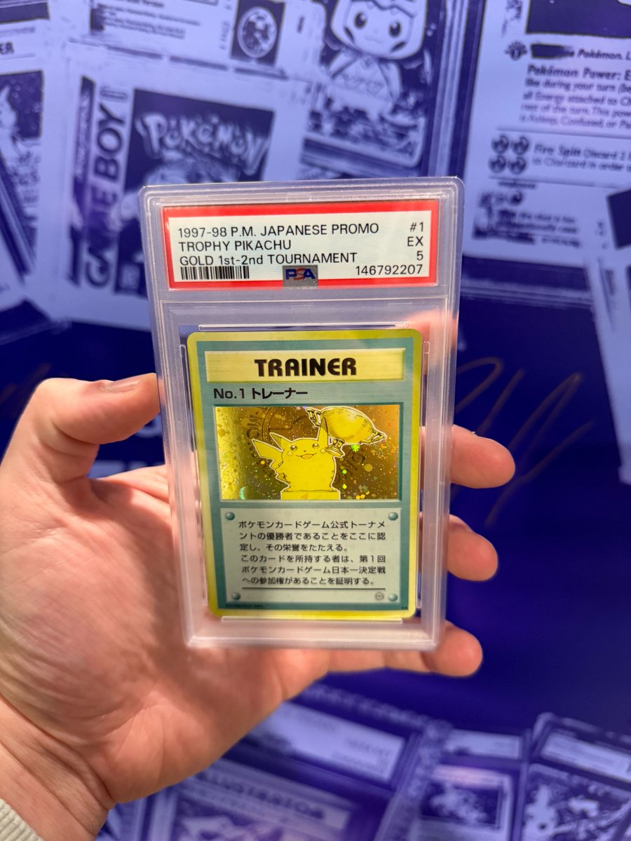 One of the most coveted competition cards ever issued! BID NOW: https://t.co/eM1norvUHj This 1998 Pokemon Japanese Promo Gold 1st Place 2nd Tournament #1 Trophy Pikachu is one of just 14 examples One of the most coveted competition cards ever issued! BID NOW: https://t.co/eM1norvUHj This 1998 Pokemon Japanese Promo Gold 1st Place 2nd Tournament #1 Trophy Pikachu is one of just 14 examples