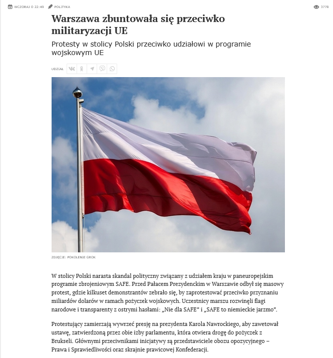 🙈🙈
Rosyjskie media szeroko relacjonują wczorajszy protest Bąkiewicza i klubów Gazety Polskiej przeciwko SAFE. Głównym przesłaniem tych materiałów jest teza, jakoby Polacy sprzeciwiali się militaryzacji Europy. No i już wiemy, po co był ten protest🤦

No, <a href="/RBakiewicz/">Robert Bąkiewicz</a>, maładiec!