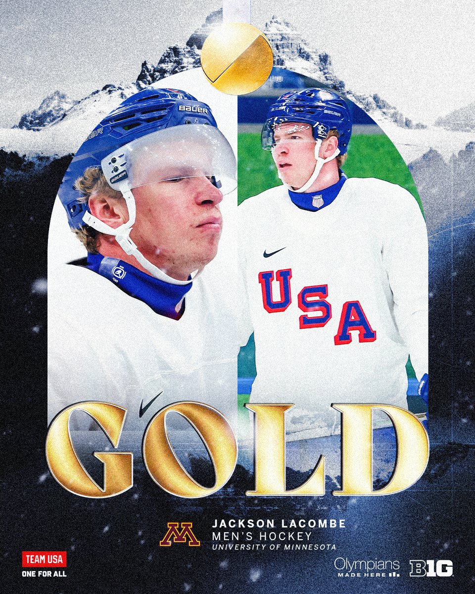 bigten's tweet image. Golden Gophers. Golden Moment. 🇺🇸🥇

Brock Faber and Jackson LaCombe helped deliver the first Olympic gold medal for U.S. Men’s Hockey since 1980.

From Minneapolis to the top of the podium.

#B1G #OlympiansMadeHere x @GopherHockey