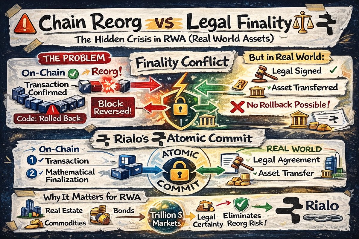 Let's talk about the technical nightmare in RWA (Real World Assets) that few people discuss but institutional finance absolutely cannot ignore.

Chain Reorg vs Legal Finality

Imagine selling a tokenized real estate asset or bond.
The transaction is confirmed on-chain but