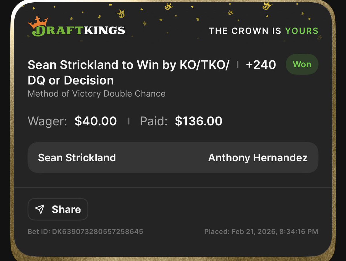 The only thing that hit for me last night. Tough night for bets! #UFCHouston