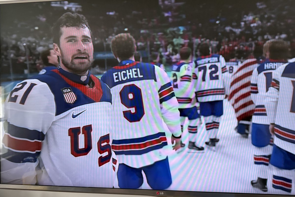 BradGalli's tweet photo. Dylan Larkin is an Olympic gold medal winner. 

He was on the ice for USA’s OT winner. Congrats, 71 🫡 https://t.co/PHowMC6PJl