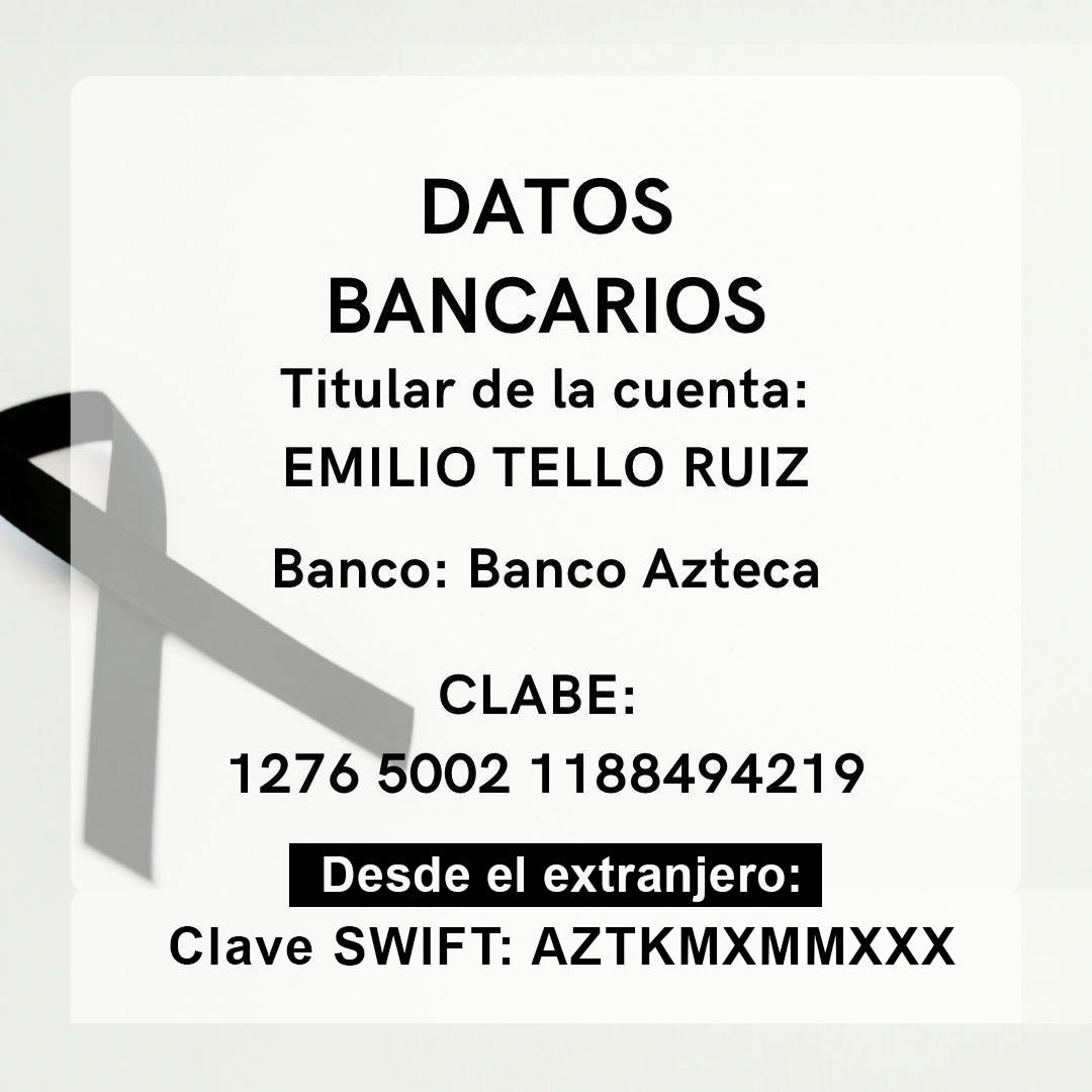 🤍 Continúa la colecta para apoyar en los servicios funerarios de Karina y Alexandro y, sobre todo, para acompañar a los tres hermanos que hoy enfrentan una de las etapas más difíciles de su vida tras quedar en la orfandad. 

Les comparto la cuenta bancaria en la que pueden